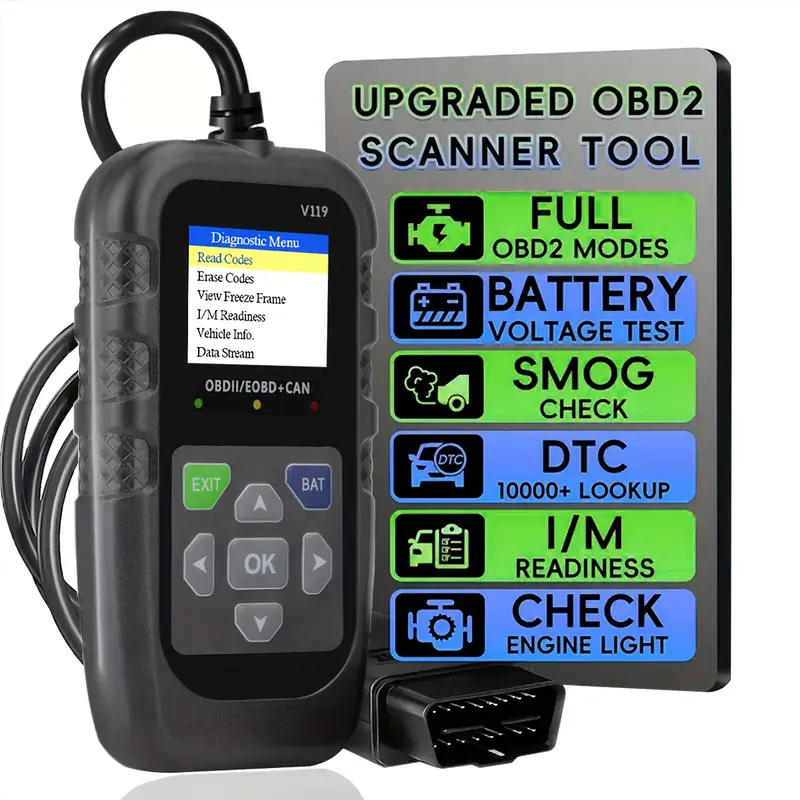 Escáner OBD2 V119, lector de c - Power Supply Tester reseña y precio